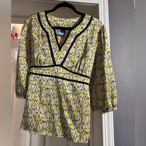 Petite Sophisticate Blouse Black Yellow & White 100% Silk 14P EUC